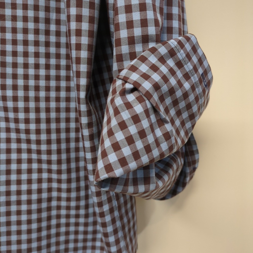 Untuckit Brown Blue Checked Button Long Sleeve Shirt XL 100% Cotton Work - Picture 5 of 10